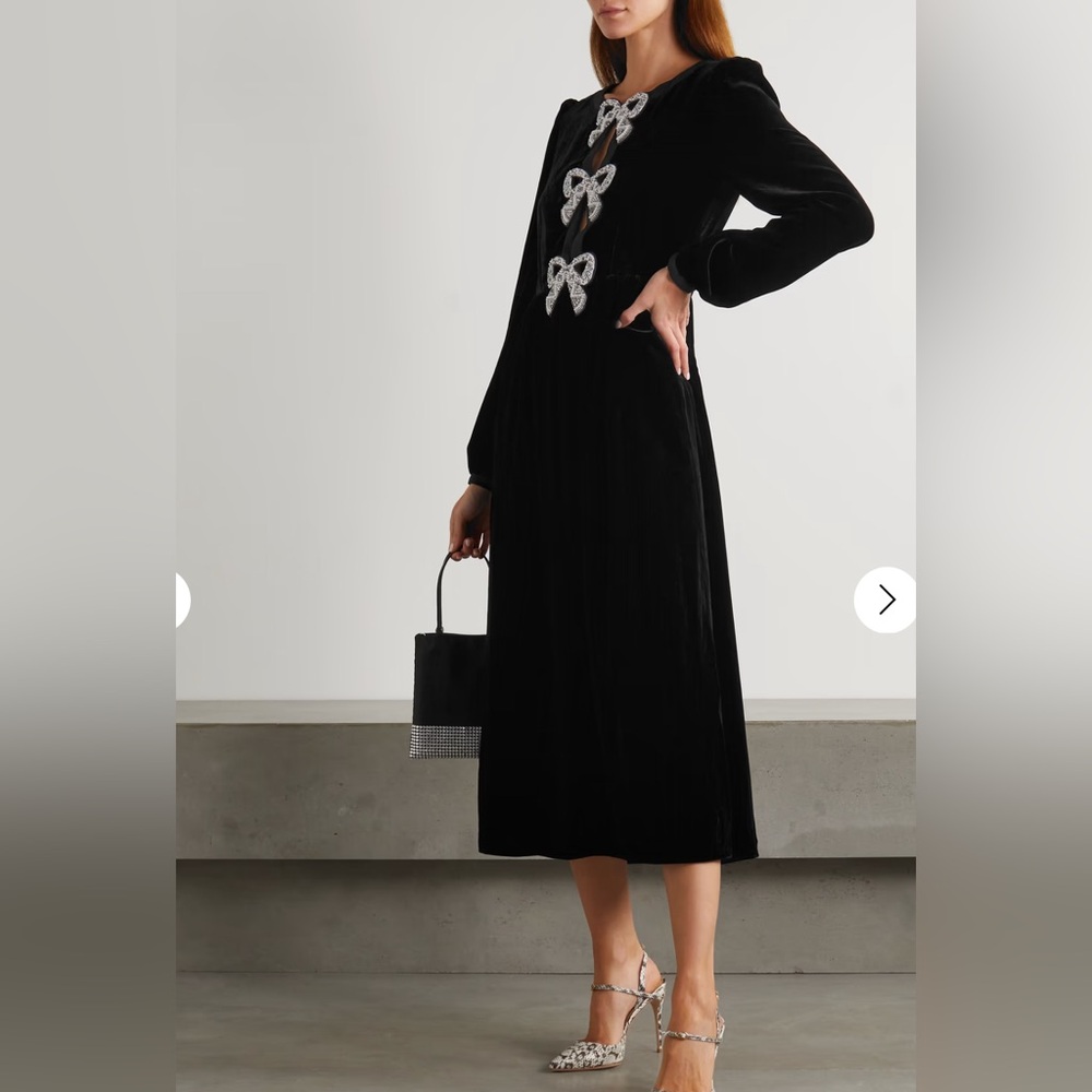 NWT Saloni Camille bow-embellished velvet midi dress size 4 - Picture 2 of 9